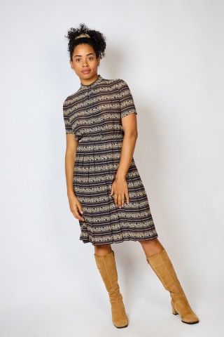 Vestido vintage negro estampado beige - Ropa mujer vintage SusiSweetdress
