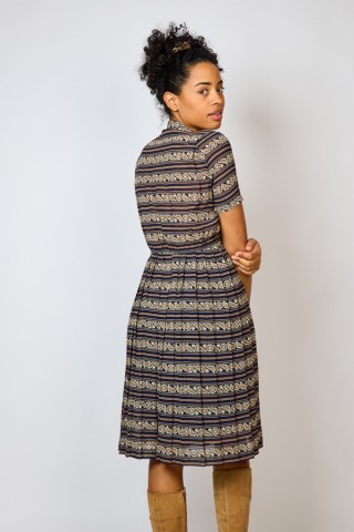 Vestido vintage negro estampado beige - Ropa mujer vintage SusiSweetdress