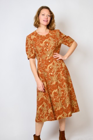 Vestido vintage naranja teja con flores - Ropa mujer vintage SusiSweetdress