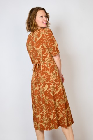 Vestido vintage naranja teja con flores - Ropa mujer vintage SusiSweetdress