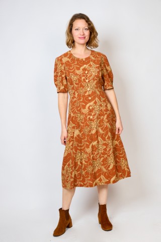 Vestido vintage naranja teja con flores - Ropa mujer vintage SusiSweetdress
