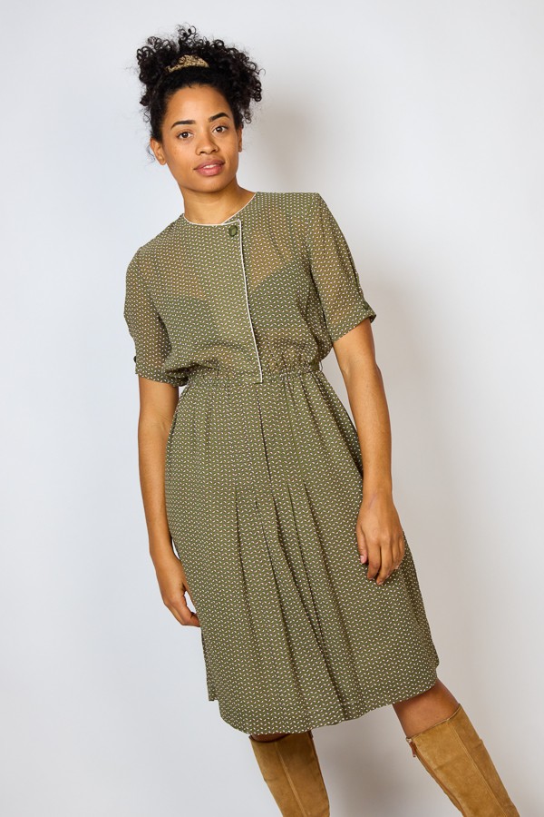 Vestido vintage verde oliva con flores - Ropa mujer vintage SusiSweetdress