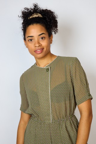 Vestido vintage verde oliva con flores - Ropa mujer vintage SusiSweetdress