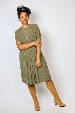 Vestido vintage verde oliva con flores - Ropa mujer vintage SusiSweetdress