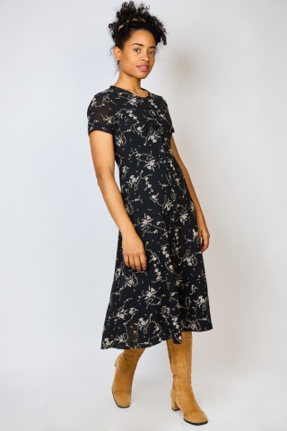 Vestido vintage negro con flores grises - Ropa mujer vintage SusiSweetdress