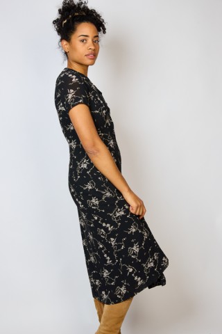 Vestido vintage negro con flores grises - Ropa mujer vintage SusiSweetdress