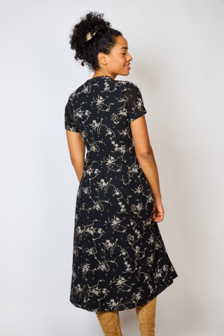 Vestido vintage negro con flores grises - Ropa mujer vintage SusiSweetdress