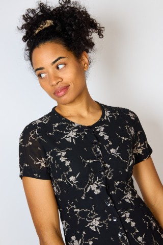 Vestido vintage negro con flores grises - Ropa mujer vintage SusiSweetdress