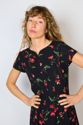 Vestido vintage negro con flores rojas - Ropa mujer vintage SusiSweetdress