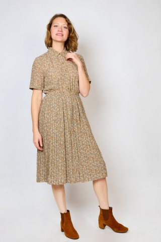 Vestido vintage marrón claro con flores - Ropa mujer vintage SusiSweetdress