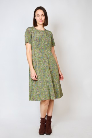Vestido vintage verde oliva estampado - Ropa mujer vintage SusiSweetdress