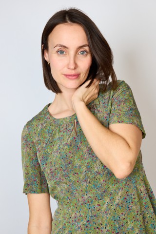 Vestido vintage verde oliva estampado - Ropa mujer vintage SusiSweetdress