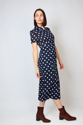 Vestido vintage azul marino con topos blancos - Ropa mujer vintage SusiSweetdress