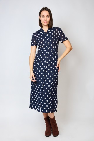 Vestido vintage azul marino con topos blancos - Ropa mujer vintage SusiSweetdress