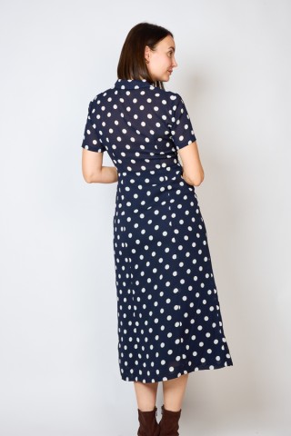 Vestido vintage azul marino con topos blancos - Ropa mujer vintage SusiSweetdress