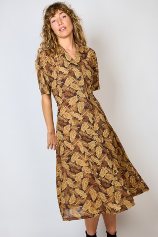 Vestido vintage marrón con hojas - Ropa mujer vintage SusiSweetdress