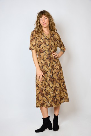 Vestido vintage marrón con hojas - Ropa mujer vintage SusiSweetdress