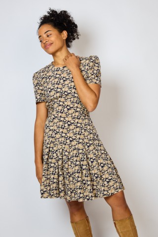 Vestido vintage negro con flores beige - Ropa mujer vintage SusiSweetdress