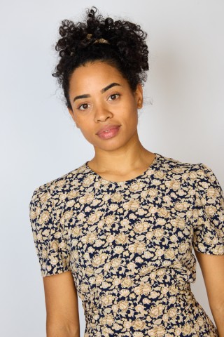 Vestido vintage negro con flores beige - Ropa mujer vintage SusiSweetdress