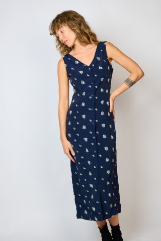 Vestido vintage azul marino con flores - Ropa mujer vintage SusiSweetdress