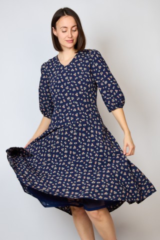 Vestido vintage azul marino con flores - Ropa mujer vintage SusiSweetdress