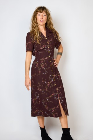 Vestido vintage marrón chocolate con flores - Ropa mujer vintage SusiSweetdress
