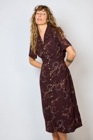 Vestido vintage marrón chocolate con flores - Ropa mujer vintage SusiSweetdress