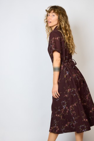 Vestido vintage marrón chocolate con flores - Ropa mujer vintage SusiSweetdress