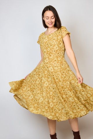 Vestido vintage marrón claro con grandes flores - Ropa mujer vintage SusiSweetdress