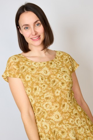 Vestido vintage marrón claro con grandes flores - Ropa mujer vintage SusiSweetdress