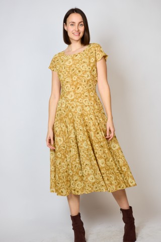 Vestido vintage marrón claro con grandes flores - Ropa mujer vintage SusiSweetdress