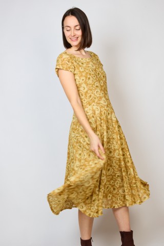 Vestido vintage marrón claro con grandes flores - Ropa mujer vintage SusiSweetdress