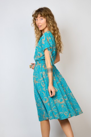 Vestido vintage azul con hojas naranjas - Ropa mujer vintage SusiSweetdress
