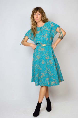 Vestido vintage azul con hojas naranjas - Ropa mujer vintage SusiSweetdress