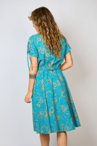 Vestido vintage azul con hojas naranjas - Ropa mujer vintage SusiSweetdress