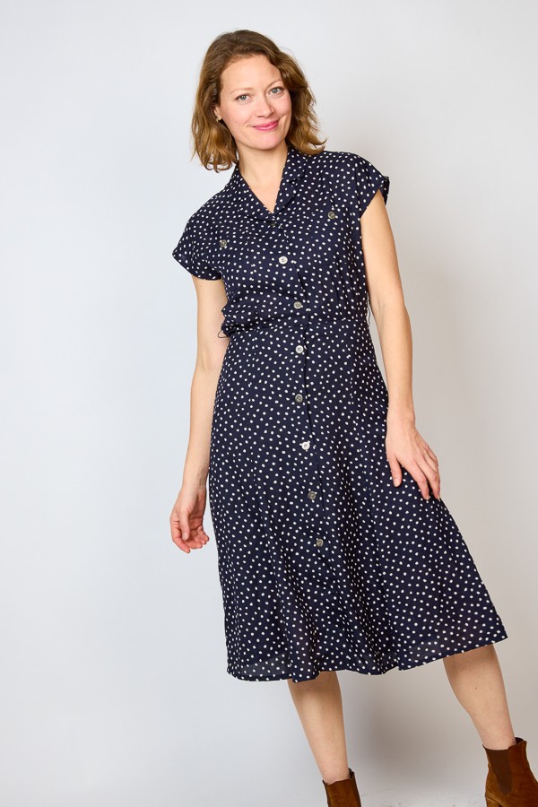 Vestido vintage azul noche con topos irregulares - Ropa mujer vintage SusiSweetdress