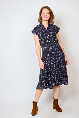 Vestido vintage azul noche con topos irregulares - Ropa mujer vintage SusiSweetdress