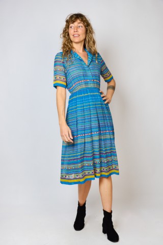 Vestido vintage azul claro con rayas multicolor - Ropa mujer vintage SusiSweetdress