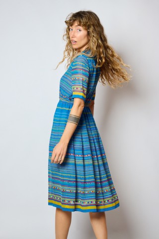 Vestido vintage azul claro con rayas multicolor - Ropa mujer vintage SusiSweetdress