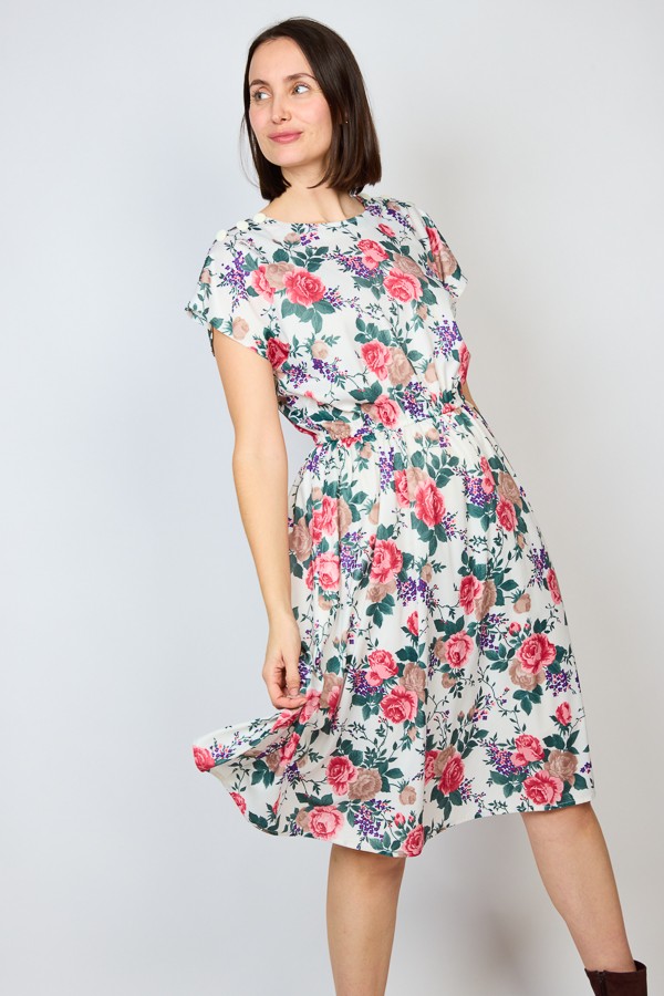 Vestido vintage blanco con flores rosas - Ropa mujer vintage SusiSweetdress