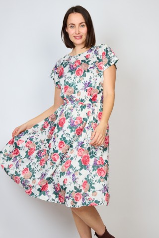 Vestido vintage blanco con flores rosas - Ropa mujer vintage SusiSweetdress