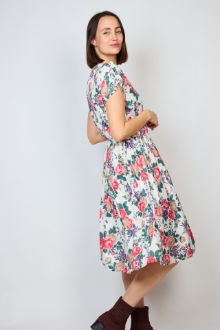 Vestido vintage blanco con flores rosas - Ropa mujer vintage SusiSweetdress