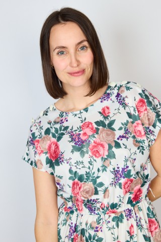 Vestido vintage blanco con flores rosas - Ropa mujer vintage SusiSweetdress