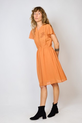 Vestido vintage naranja con flor bordada - Ropa mujer vintage SusiSweetdress