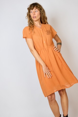 Vestido vintage naranja con flor bordada - Ropa mujer vintage SusiSweetdress