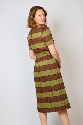 Vestido vintage rayas marrón terracota y verde - Ropa mujer vintage SusiSweetdress