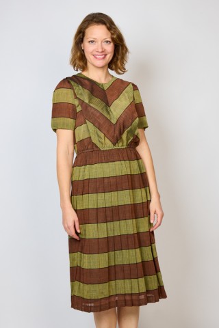 Vestido vintage rayas marrón terracota y verde - Ropa mujer vintage SusiSweetdress