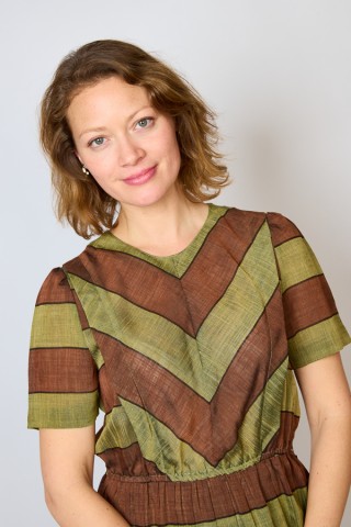 Vestido vintage rayas marrón terracota y verde - Ropa mujer vintage SusiSweetdress
