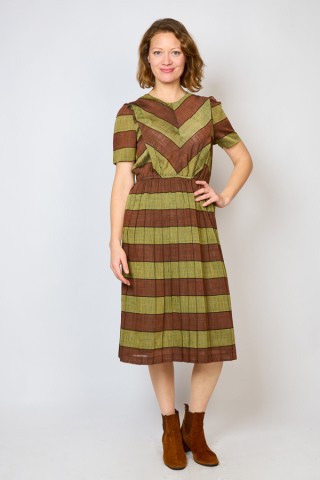 Vestido vintage rayas marrón terracota y verde - Ropa mujer vintage SusiSweetdress
