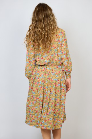Vestido vintage ocre con flores rojas y azules - Ropa mujer vintage SusiSweetdress